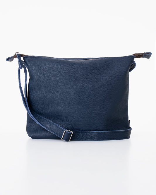 Handmade Anet L shoulder bag crafted from blue leather, utilizing furniture industry leftovers for eco-friendly durability. Unique design from Estonia.