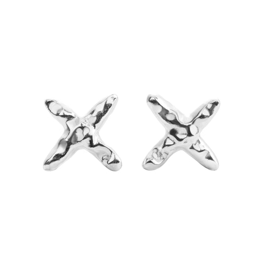 Silver cross stud earrings, minimalist design, made from recycled 925 sterling silver, hypoallergenic, 12x12mm size, 0.9g weight per earring.