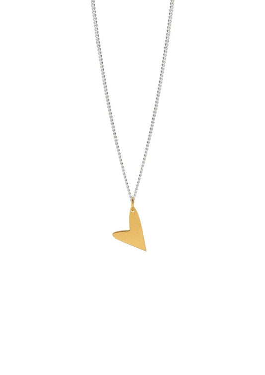 Gold heart necklace with diamond pendant on silver chain, handmade in Lithuania and the Netherlands. Pendant measures 8.5-9.9mm wide and 8.10-13mm high. Length: 45cm. Sustainable packaging.