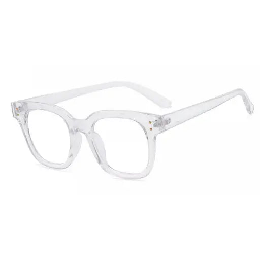 Clear glasses with zero-power lenses for blue and UV light protection. MADRID Blue Light Glasses by Sinine Valgus, designed in Europe. Includes fabric pouch.