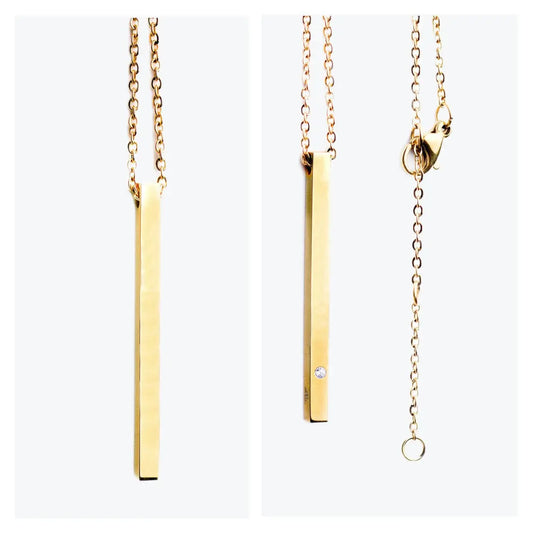 Stainless steel Necklace with Pendant - Without Message, featuring a gold bar design with a diamond on a chain. Length: 50 cm. Durable and polished for long-lasting elegance.