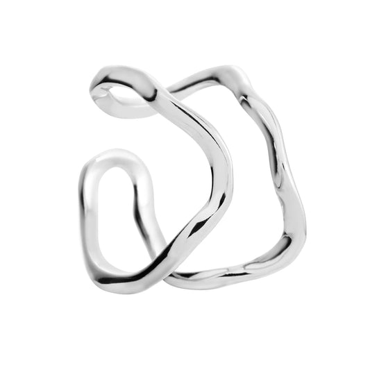 A resizable silver ring with wavy lines, crafted from 925 sterling silver and rhodium plated. Hypoallergenic and elegant, perfect for any occasion.