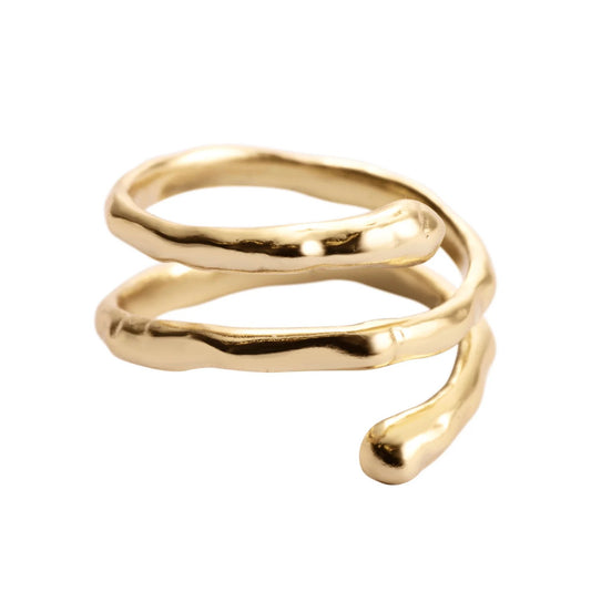 Resizable Ring SPIRAL - Gold: 925 sterling silver, 18k gold plated, hypoallergenic. Minimalist design, adjustable size, elegant accessory for all occasions.