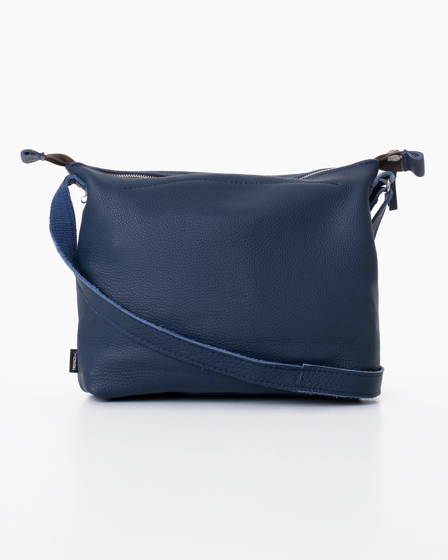 Handmade Anet L shoulder bag crafted from blue leather, utilizing furniture industry leftovers for eco-friendly, durable design. Made in Estonia.