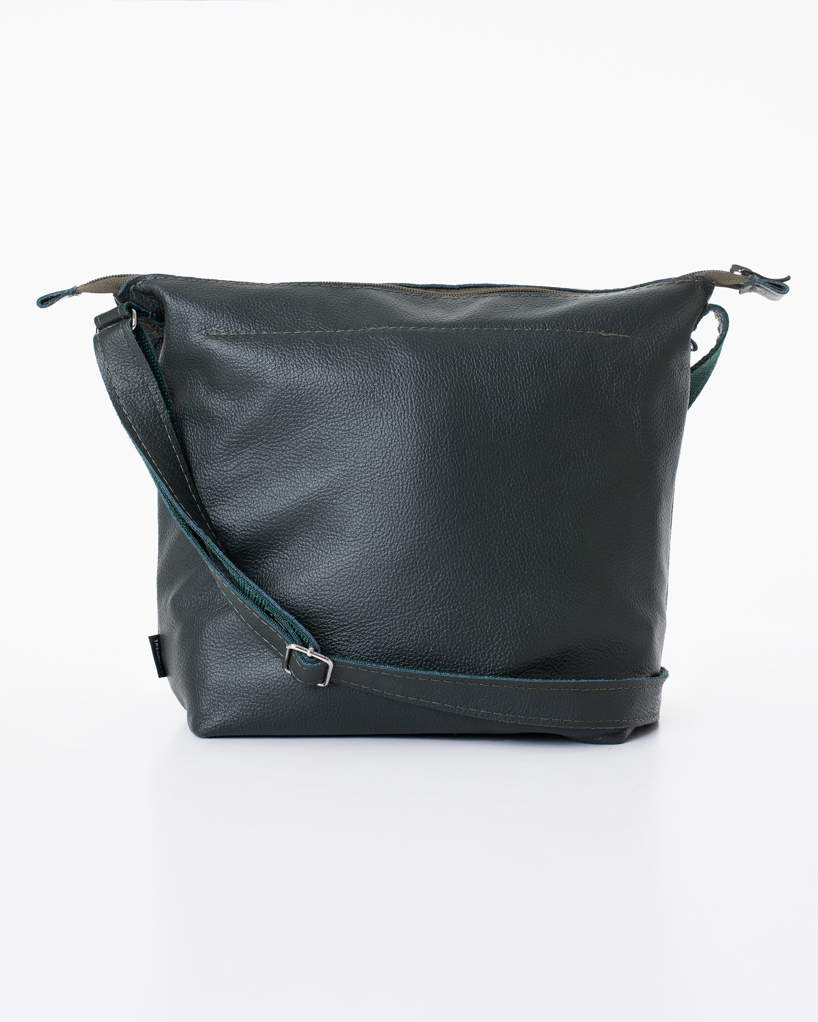 Handmade Anet L leather shoulder bag from Trendbag, crafted from furniture industry leftovers in Estonia. Unique design, high-quality leather, metal buckle detail.