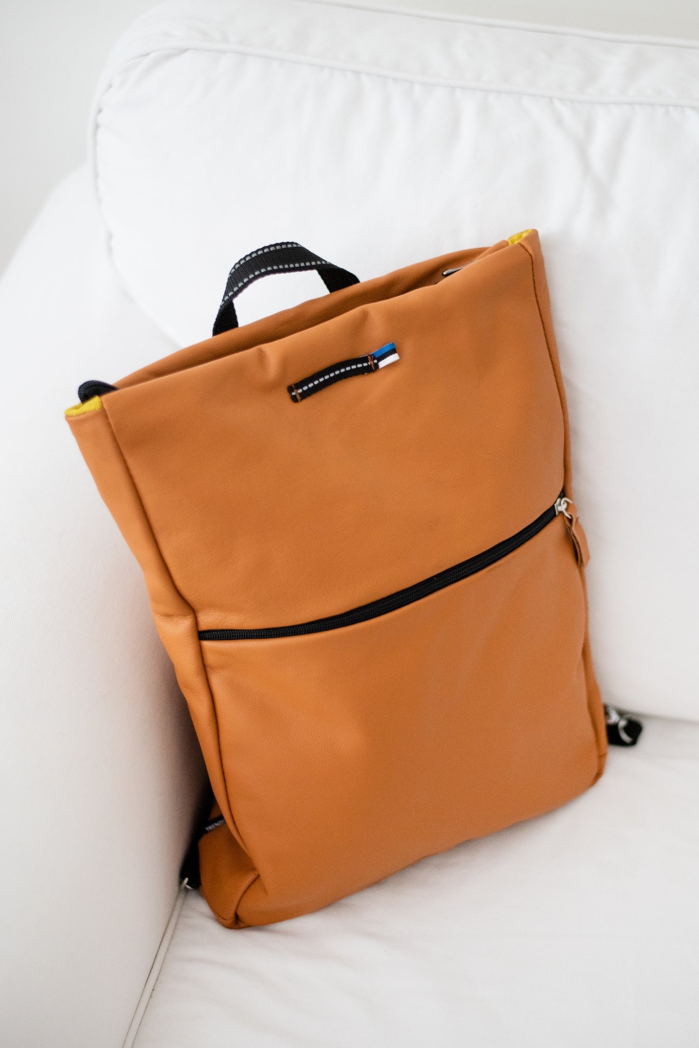 Handmade leather Barbara backpack from furniture leftovers, designed in Estonia. Eco-friendly, durable, 2-year warranty.