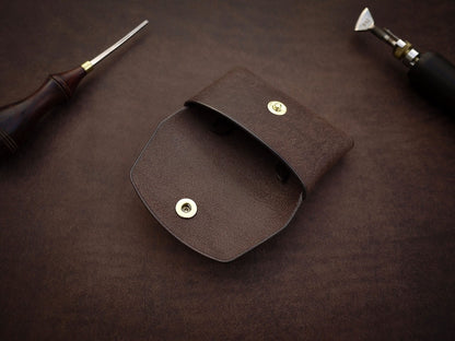 Button leather wallet - Dark Brown