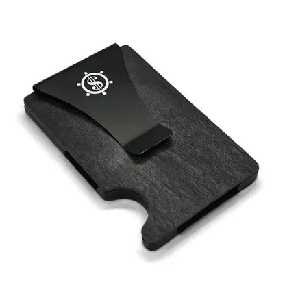 A sleek black cardholder with RFID blocking, crafted from natural slate stone. Holds up to 12 cards, features eco-friendly packaging, and optional money clip.