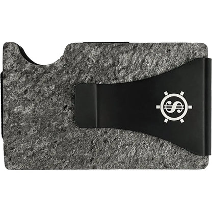 Sleek slate stone cardholder with RFID blocking, holds 12 cards, eco-friendly packaging. Optional money clip. Seif Design's nature-inspired, secure design.