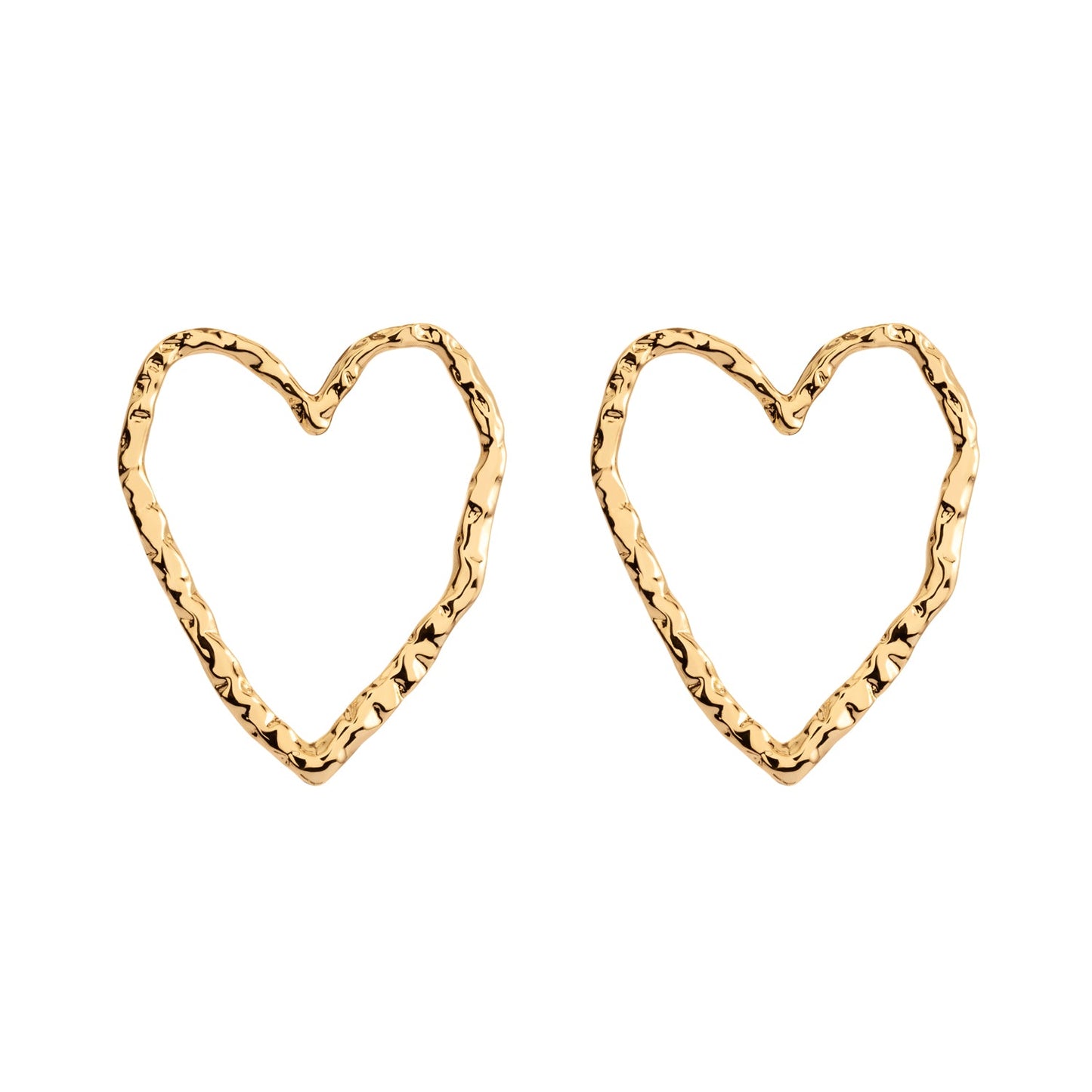 Gold heart-shaped Eros stud earrings by ONEHE. Minimalistic, sustainable design made from recycled silver, 18k gold plated. Hypoallergenic and easy to wear. Ideal for everyday elegance.