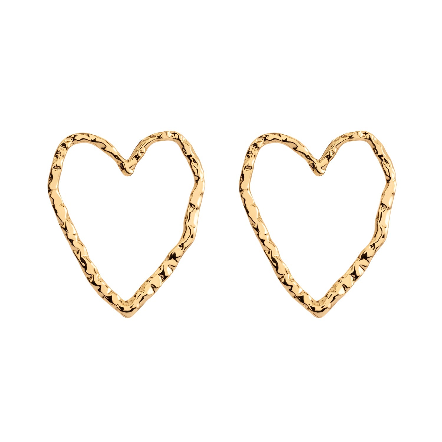 Gold heart-shaped Eros stud earrings by ONEHE. Minimalistic, sustainable design made from recycled silver, 18k gold plated. Hypoallergenic and easy to wear. Ideal for everyday elegance.