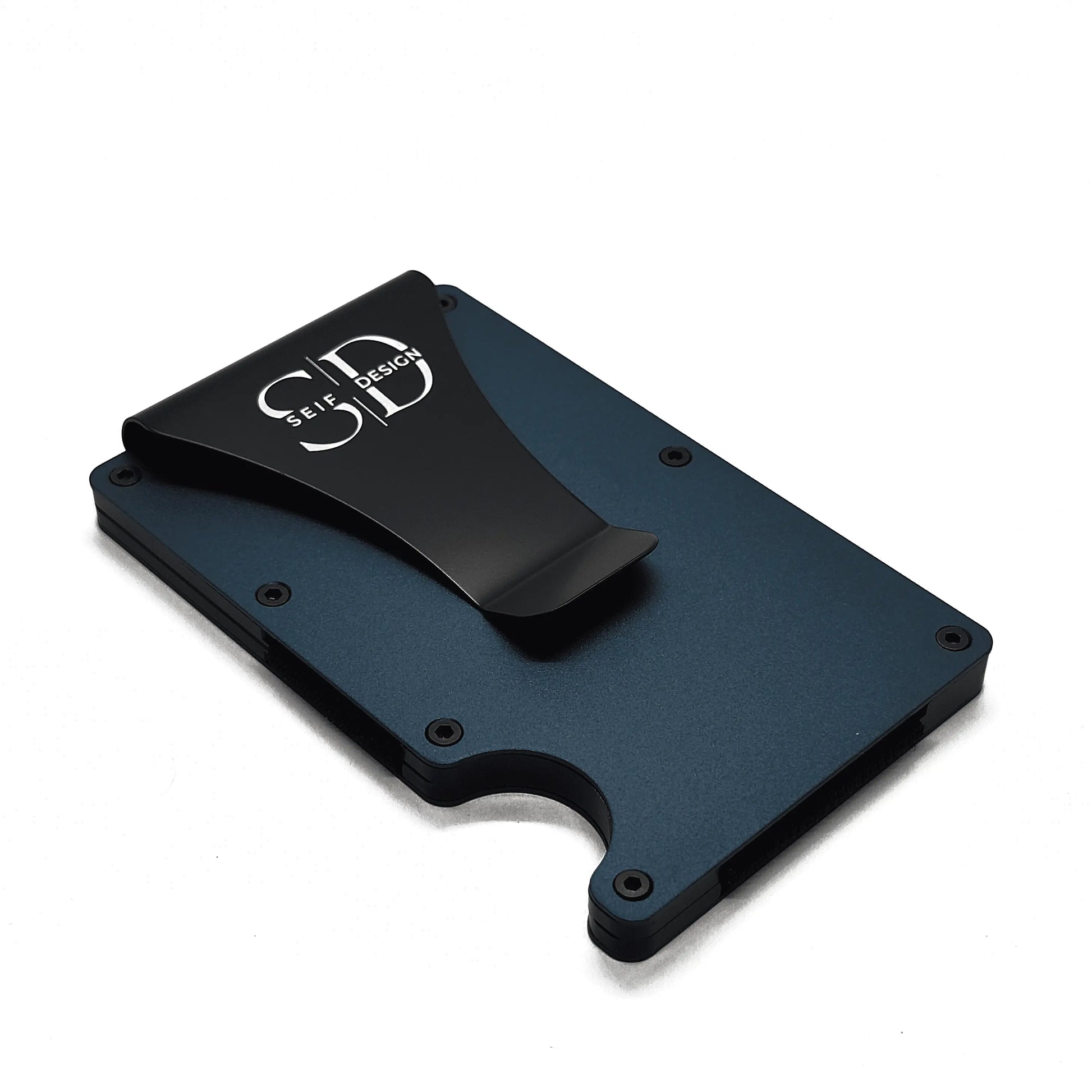 Sleek aluminum cardholder with RFID blocking, holding up to 12 cards. Eco-friendly packaging. Seif Design's Lite Blue cardholder embodies style and security.