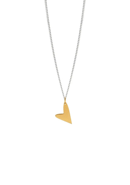 Gold heart necklace with diamond pendant on silver chain, handmade in Lithuania and the Netherlands. Pendant measures 8.5-9.9mm wide and 8.10-13mm high. Length: 45cm. Sustainable packaging.