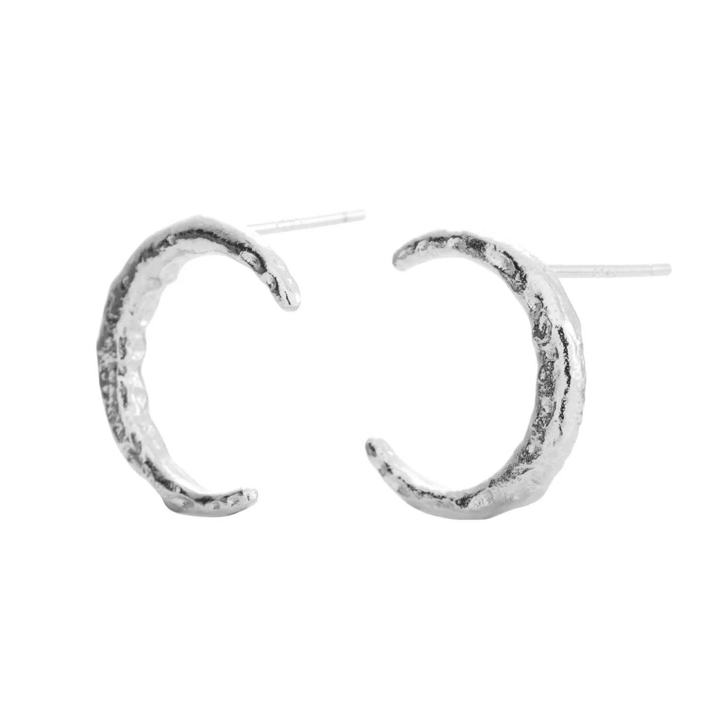 Stud Earrings LUNA - Silver: Recycled silver earrings, hypoallergenic, elegant design. Made of 925 sterling silver, rhodium plated, 15 x 13 mm, lightweight. Care instructions included.