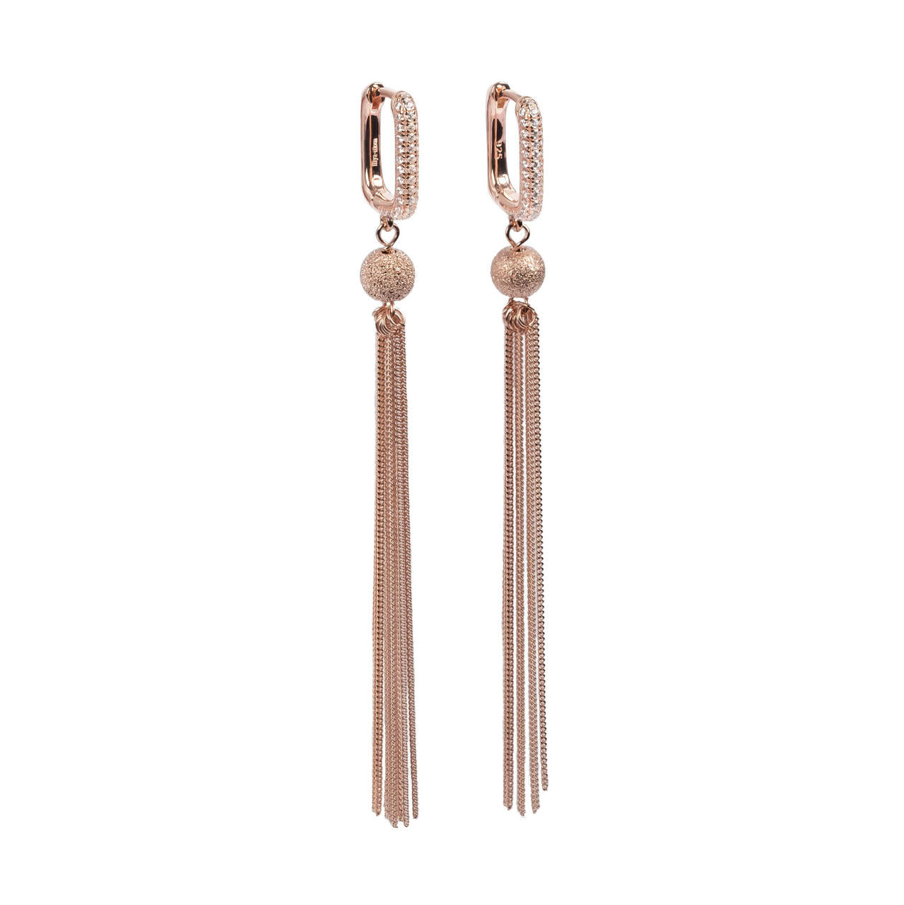 Metropolitan Glow White Tassel Earrings - Rose Gold and Silver