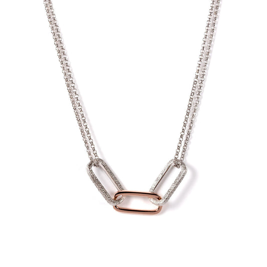 Metropolitan necklace featuring interlinked gold and silver chains, showcasing understated luxury with a 45 cm rhodium-plated sterling silver design.