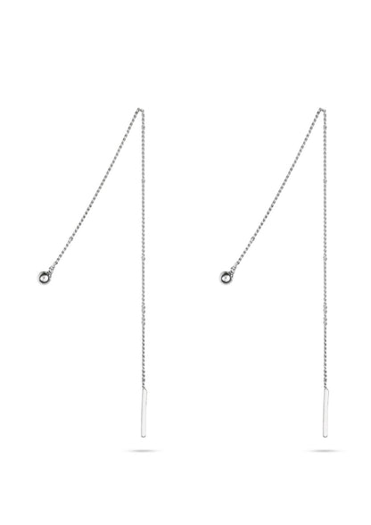 Silver threader chain earrings featuring a delicate chain design for a classy, minimalist look. Hand-made in Lithuania with sterling silver, measuring ~11 cm long x 3 mm bubble.