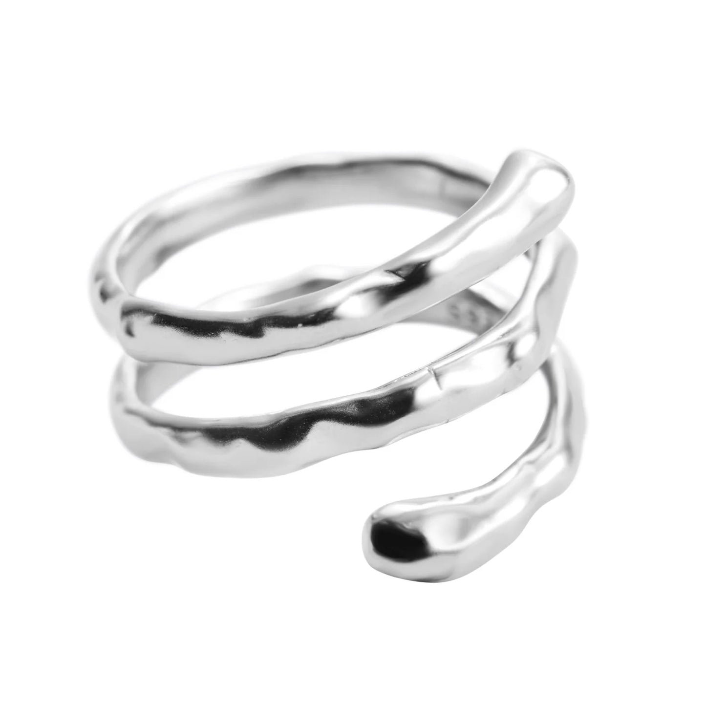 Sustainable resizable silver ring with spiral design. Made from 925 sterling silver, hypoallergenic, minimalist, and elegant. Perfect for all occasions.