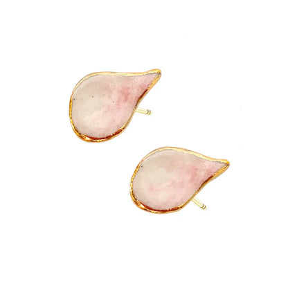Hand-crafted Wild Cherry Leaf STUD earrings with 24K gold details on 925 sterling silver. Unique ceramic design inspired by nature.