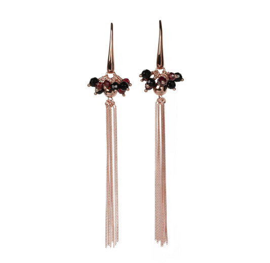 Cherie Black Tassel Earrings - Rose Gold and Silver