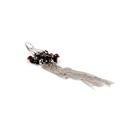 Cherie Black Tassel Earrings - Rose Gold and Silver