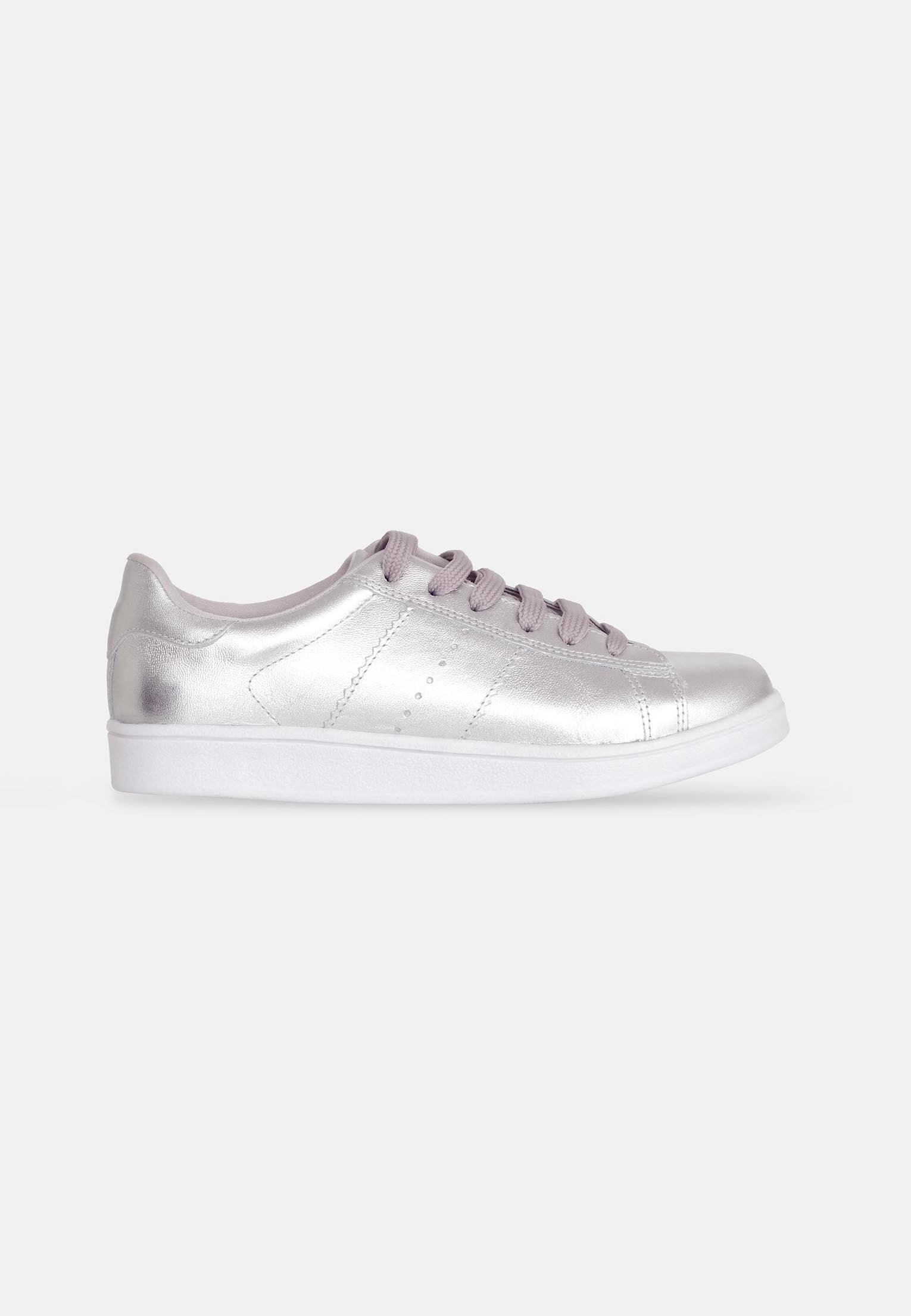 Women's Leather Sneakers - Metallic Silver