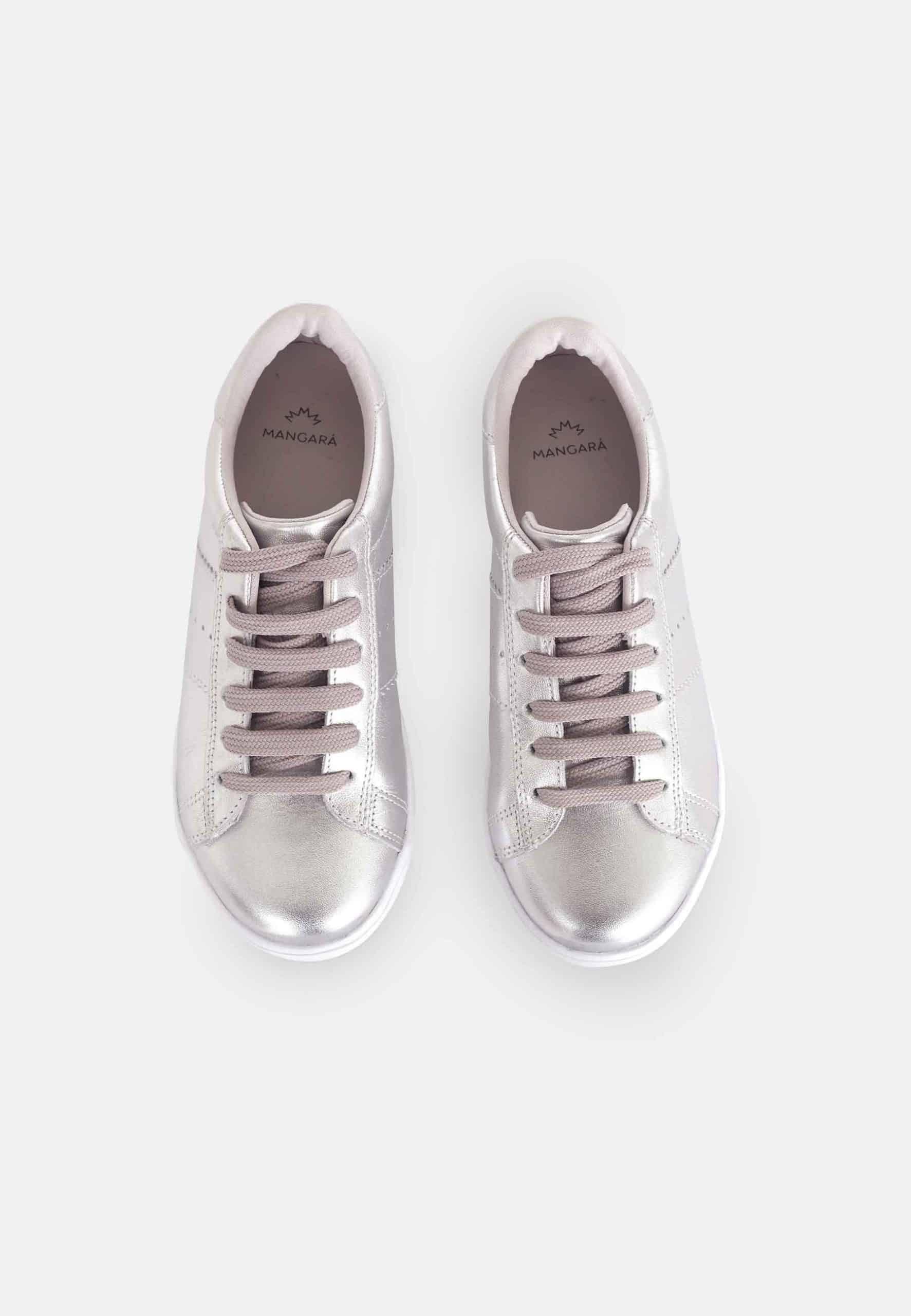 Women's Leather Sneakers - Metallic Silver