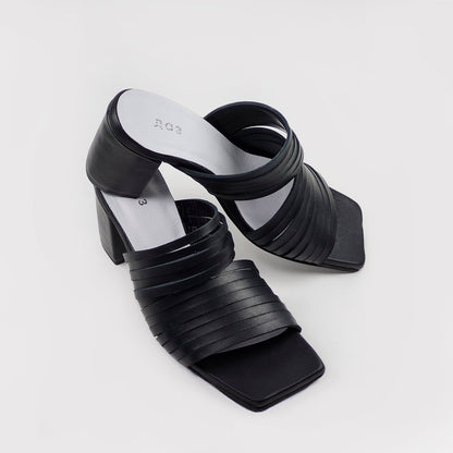 Handmade Strappy Matt Leather Sandals - Black